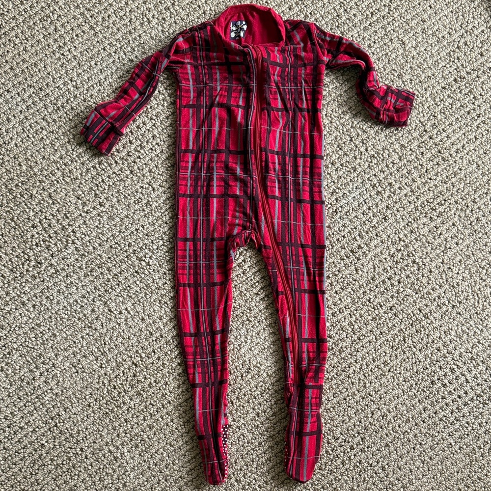 Kickee Pants Red Plaid Kids Footie